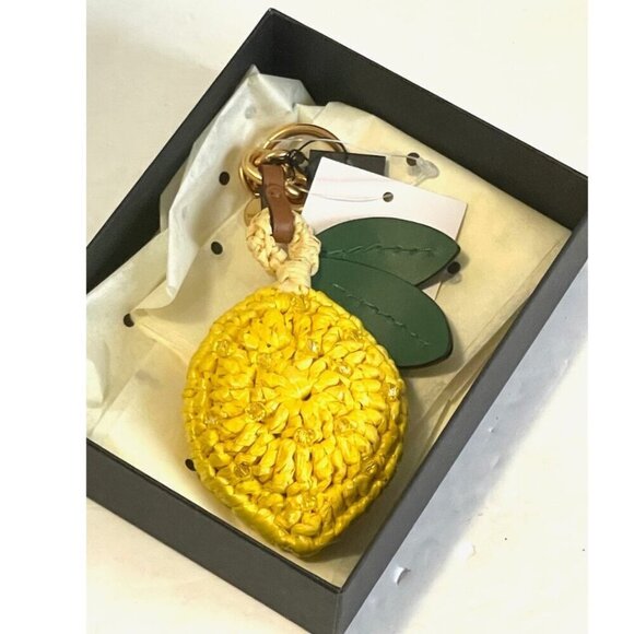 Kate Spade Lemon Drop Keychain Yellow Bag Charm Leather Crochet Beaded Rattan - Picture 2 of 8